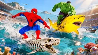 Thumbnail: سبايدر مان اصعب دراجة نارية فوق اسماك القرش Superheroes Ride on Motorcycle Stunt Funny Moments??