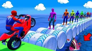 Thumbnail: الأبطال الخارقين على القضبان دوامة قمع جسر 🏍️🐱‍SPIDER MAN!on Motorcycle in Spiral Bridge Stunt