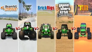 Thumbnail: GTA 5 GRAVE DIGGER MONSTER JAM TRUCK vs BEAMNG vs BRICKRIGS vs GTA SA vs TRAILMAKERS -Which is Best?