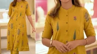 Thumbnail: Front Open A Line Kurti Cutting & Stitching\Flat Collar Front Open Cordset/ Front Slit Kurtidesign