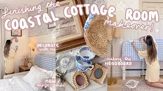 Thumbnail: designing a COASTAL COTTAGE bedroom DIY headboard + adding thrifted decor 🧺 