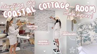 Thumbnail: building a COASTAL COTTAGE bedroom! thrifting decor, wallpaper + furniture! 🧺 