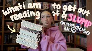 Thumbnail: what I am reading to get OUT of a SLUMP! | february *soft TBR 🧸💕🍫