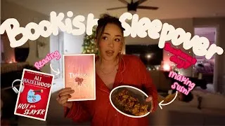 Thumbnail: have a cozy BOOKISH SLEEPOVER with me 🫶🏼🎄📖 reading + audiobooks & making sushi | BOOKMAS DAY 7 ✨