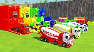Thumbnail: TRANSPORTING ALL COLORFUL RENAULT MIXER TRUCK, MERCEDES TIPPER TRUCK WITH FLATBED TRAILER TRUCK