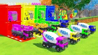 Thumbnail: TRANSPORTING ALL COLORFUL IVECO MIXER TRUCK, SCANIA CRANE TO COLORFUL GARAGE WITH FLATBED TRUCK