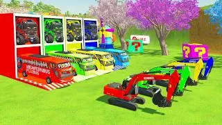 Thumbnail: TRANSPORTING ALL COLORFUL SCANIA FLIXBUS, KOBELCO SK210 EXCAVATOR TO COLORFUL GARAGE