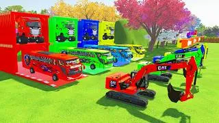 Thumbnail: TRANSPORTING ALL COLORFUL CATERPILLAR 330 EXCAVATOR, SCANIA AUTOBUS WITH SCANIA TRAILER TRUCK