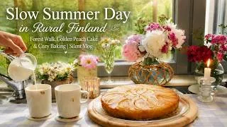Thumbnail: Slow Summer Day in Rural Finland 🌿 Forest Walk, Golden Peach Cake & Cozy Baking | Silent Vlog