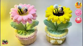 Thumbnail: How to Make a Cute Sunflower Pot & Mini Bee 🌻 Desk Decor 🐝 Easy Pipe Cleaner Tutorial