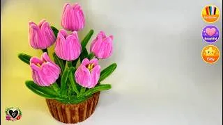 Thumbnail: How to Make a Large Tulip Flower Pot With Pipe Cleaner 🌷 Easy Pipe Cleaner Tutorial