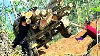 Thumbnail: Agricultural vehicles, transporting wood, on this steep road are extremely dangerous. Oh my God! 