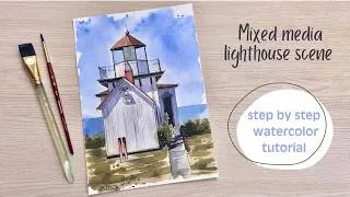 Thumbnail: Create a stunning lighthouse scene using pen drawing + watercolor | step by step watercolor tutorial