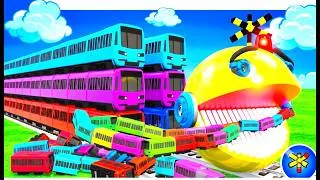Thumbnail: 【踏切アニメ】あぶない電車【カンカン】電車 5 Train Climbing Pynamid 2025 🚦 Fumikiri 3D Train Railroad Crossing Animation