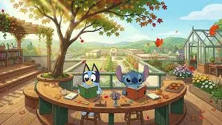 Thumbnail: Bluey & Stitch Fall School Rooftop 🍂 Classroom Lofi Music for Study & Work 🌤️ Cozy Study Escape