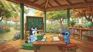 Thumbnail: Bluey & Stitch Fall Outdoor Classroom 📚 Calm Lofi Beats for Study & Work 🍁 Peaceful Autumn Retreat