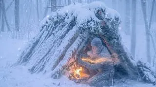 Thumbnail: Surviving the SNOWSTORM by building a Wooden Bushcraft Shelter | No Tent, No Sleeping Bag