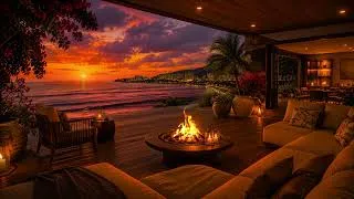 Thumbnail: 😴DEEP SLEEP in 5 Minutes| Ocean Waves, Firelight & Tropical Sunset Ambience | Beach Sounds for REST