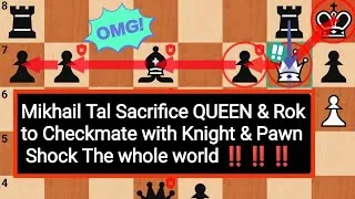 Thumbnail: Mikhail Tal Sacrifice* "Queen & Rook" to CHECKMATE with Knight & 2 Pawn to Robert Forbis Shocking ‼️