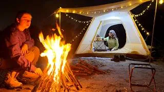 Thumbnail: 2 Girls Beach Camping Overnight 🌊🏕 Cozy Tent, Campfire & Homemade Pizza