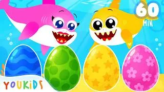 Thumbnail: Baby Shark Costume Mystery Challenge! Open Surprise Eggs | YouKids Kids Songs