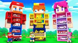 Thumbnail: We Built CAR GARAGES Inside GIANT Minecraft Statues!