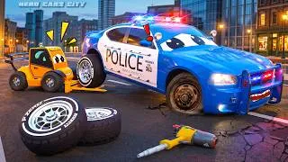 Thumbnail: Police Car Flat Tyre Change 🚓🚜 Forklift Truck Joins the Epic Rescue!
