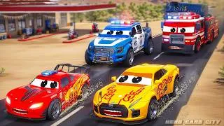 Thumbnail: EPIC City Cars Adventure Race 🚗 Police & Fire Truck Rescue Car Stuck in Mud!
