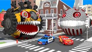 Thumbnail: McQueen and Police vs Giant MS PACMAN two- EXPLORE DESERT new