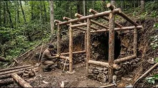 Thumbnail: Hidden Hillside Dugout Shelter Built Into a Forest Hillside With Stone and Logs  Full Build