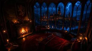 Thumbnail: Hogwarts Glows Through the Rain as Relaxing Piano Music and Fireplace Sounds Carry You to Sleep