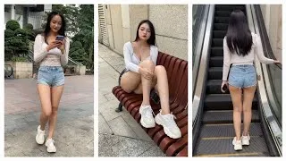 Thumbnail: Girly Style : Lace camisole with matching shrug, High-rise jean shorts and Sneakers p2 