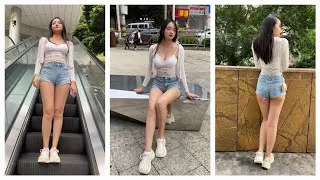 Thumbnail: Soft Girl Streetwear : White sheer lace camisole & bolero cardigan set, Hot pants and Sneakers p1 