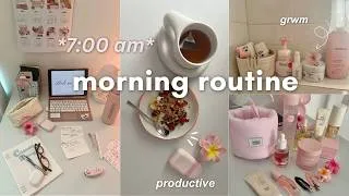 Thumbnail: 7 am morning routine 🎀🫧🖇️ productive morning, self care, organizing, making breakfast