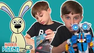 Thumbnail: 🤖⚾️ Build a Robot & Play Baseball with Jaxon & Knuffle Bunny! 🐰 | Hidden Pigeon Channel