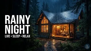 Thumbnail: 🔴 LIVE Rainy Night Cabin 🌧️ Relaxing Piano & Rain Sounds | Sleep, Study, Relax & Unwind