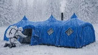 Thumbnail: CAMPING IN HEAVY RAIN WITH THE CRAZIEST THUNDERSTORM // struggling to build shelter in rainstorm