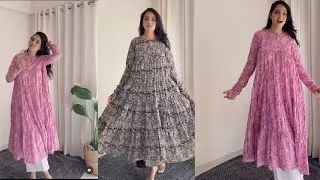Thumbnail: Instagram viral frill dress 👗 with less fabric cutting ✂️ & stitching,4 layer long frill frock new 