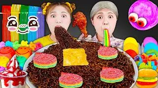 Thumbnail: RAINBOW CANDY & BLACK BEAN NOODLES MUKBANG 🌈 Giant Color Food Challenge ASMR