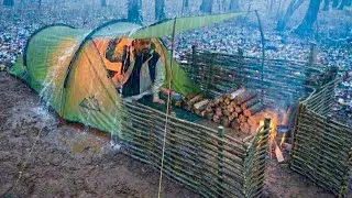 Thumbnail: Winter Hot Tent Camping in Heavy Rain; Survival in the Wild. Caught in Rain. Bushcraft
