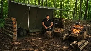Thumbnail: Bushcraft Wilderness Camping; Survival Tarp Shelter. Off Grid Cooking