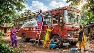 Thumbnail: 5 Punjabi Girls Found Abandoned Bus In Forest! Turned Into Luxury House 🚌✨