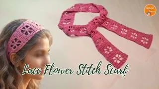 Thumbnail: Crochet Summer Lace Flower Stitch Neck Scarf or Headband | Easy Filet pattern for Beginners