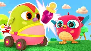 Thumbnail: Stories about Hop Hop the owl, Peck Peck the woodpecker, a little toy penguin, and other toys.