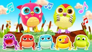 Thumbnail: Five colorful little frogs sat by a pond in a children's song with Hop Hop the owl.