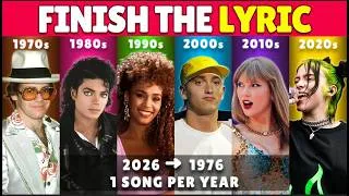 Thumbnail: Finish The Lyric Challenge 🎵 2026 to 1976 | 1 Song Per Year (50 Years of Music!)