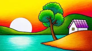 Thumbnail: Oil Pastel Drawing | How To Draw Beautiful Sunset Lake Scenery _ Easy Landscape Drawing Tutorial
