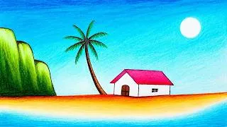 Thumbnail: How To Draw Beautiful Tropical Beach House Scenery | Easy Scenery Drawing For Beginners