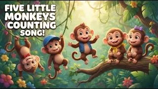 Thumbnail: 5 Little Monkeys Counting Song  | Learn Numbers 1–5 | Fun Nursery Rhyme for Kids