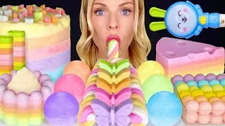 Thumbnail: ASMR MUKBANG, Pastel Desserts, Marshmallow Rope, Pez Sour Candy, Milk Jelly, Cotton Candy Cake 먹방